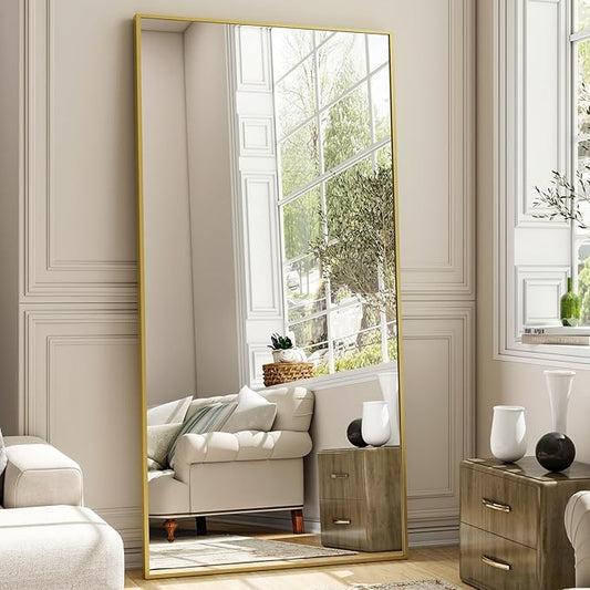 26"x71" Full Length Mirror, Adjustable Standing/Wall Mounted Floor Mirror for Bedroom, Living Room, Entryway, Large Gold Leaning Mirror with Shatterproof Glass