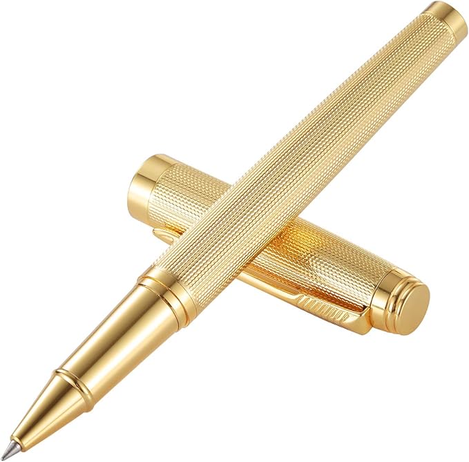 Rollerball Pen for Men Women Luxury Metal Executive Pens Home Office Use with 2 Extra Refills Black Ink 0.7mm G2(gold)