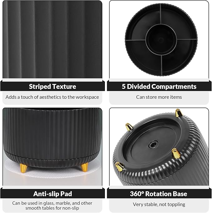 SKYDUE 360 Degree Rotating Desk Organizer, Dual-Purpose Pencil Pen Holder for Desktop, Rotating Desk Pen Organizer with 5 Slots, Office Supplies, Pencil Cup for Office, School, Home