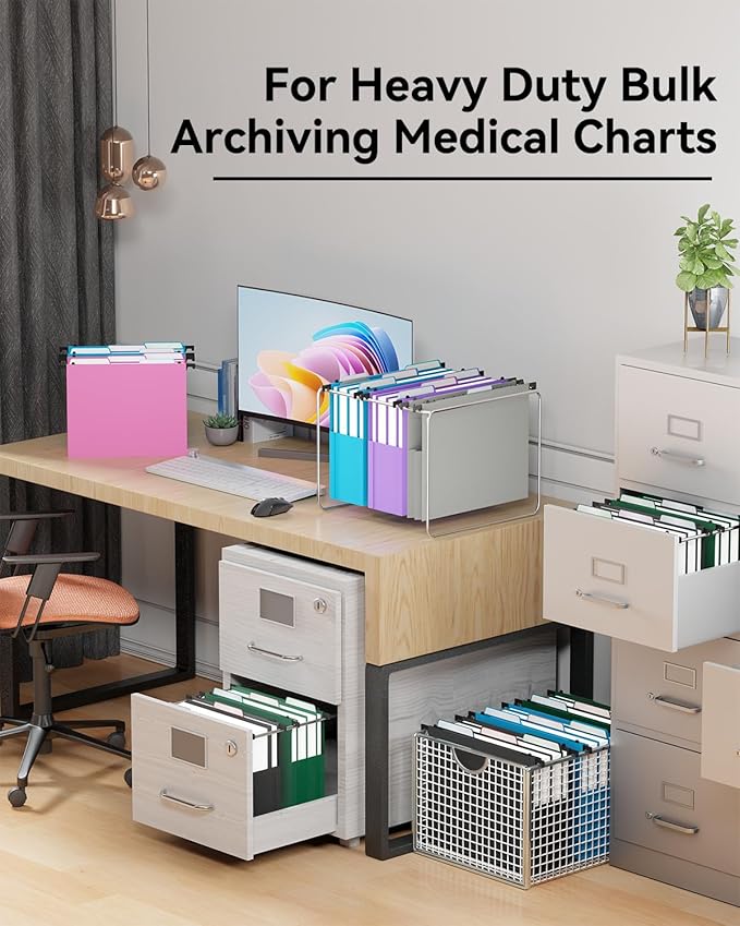 Ansook Plastic High Capacity Hanging File Folders,Heavy Duty 4”Expansion Accordian Pocket,Staggered Tabs with Movable Dividers,Reinforced Extra Wide, Letter Size,Folders for Filing Cabinet,6 Pack