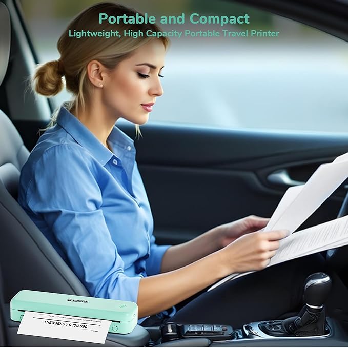 Phomemo Portable Printers Wireless for Travel,M834 Bluetooth Thermal Printer 8.5" x 11"& A4 Size,Inkless Mobile Printer with Carry Case for Travel,Office,School,Car,Home,Green
