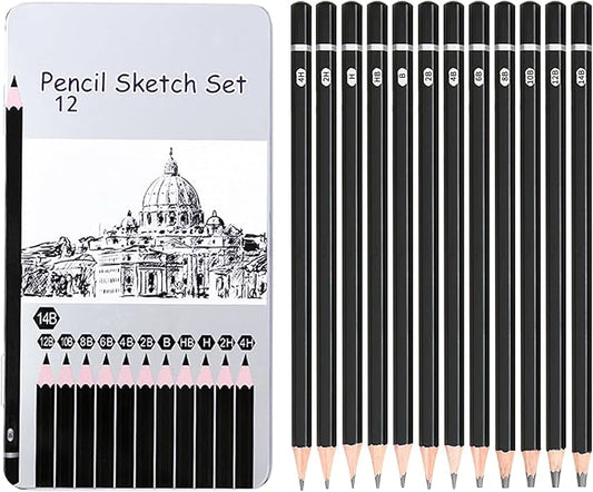 Lemical Professional Sketch pencils 12pcs/set (14B - 4H) Graphite Sketching Pencils Sketch Drawing Pencils Set for Art Drawing Shading Art Supplies