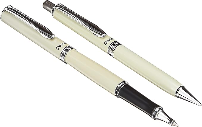 Pentel Libretto Roller Gel Pen and Pencil Set with Gift Box, Pen 0.7mm and Pencil 0.5mm, Cream Barrels (K6A8W-A)