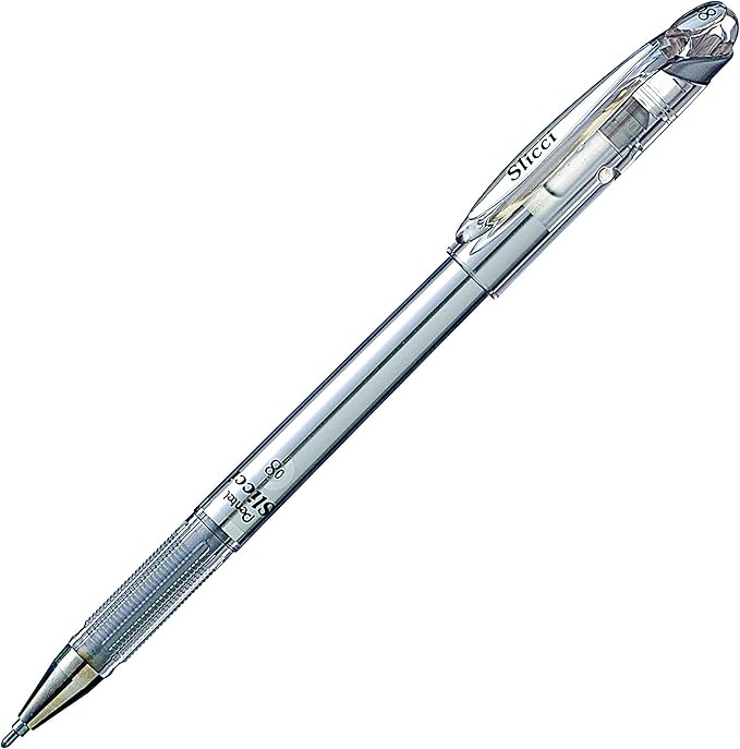 Pentel Arts Slicci 0.8mm Needle Tip, Medium Gel Pen, Silver Metallic Ink (BG208-Z), 12 Pack