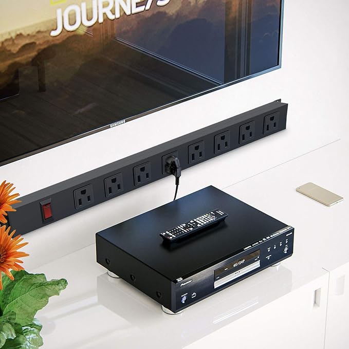 Metal 8 Outlet Mountable Power Strip with Switch,Wide Spaced Heavy Duty Wall Mount Power Strip Surge Protector 1200J,3FT 14AWG Braided Cord 15A 125V 1875W for Home Office Industrial Garage Commercial