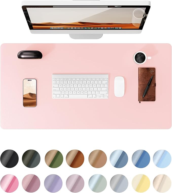 YSAGi Leather Desk Protector, Office Mat, Large Mouse Mat, Non-Slip PU Leather Blotter, Laptop Pad, Waterproof Writing Pad for Office and Home (Light Pink, 23.6" x 13.8")