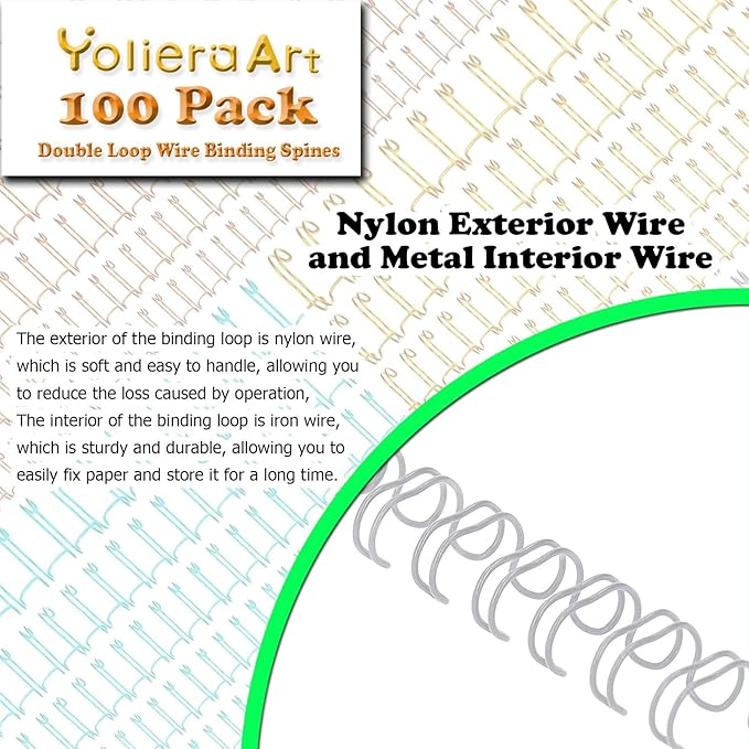 100 Pack Double Loop Wire Binding Spines, 3 to 1 Pitch,1/2 Inch Wire Cinch Book Binding Fit for School Office Notebook Maker, YolieraArt Metal Spiral for Bindings, (100 Sheet Capacity, White)
