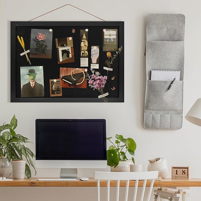 Black Cork Board Bulletin Board 16.7" x 11", 2-Pack Small Linen Corkboards with Frame for Walls, Cute Picture Display Pin Board Vision Board for Room School Office Bedroom 25 Pushpins