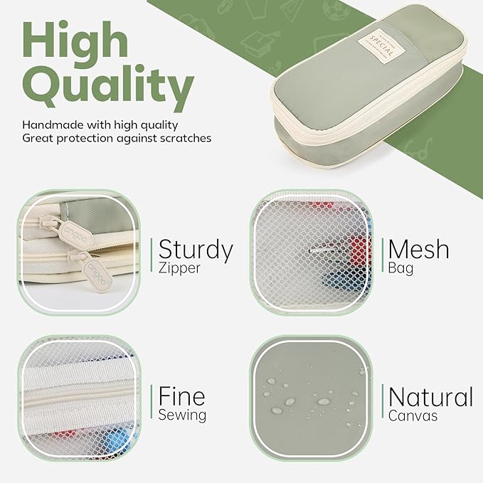 Pencil Case, Large Capacity Aesthetic Pencil Cases with Durable Zipper, Big Stationery Pencil Pouch for Women & Men, Adults Portable Storage Organizer Bag for College, Office, Travel (Green)