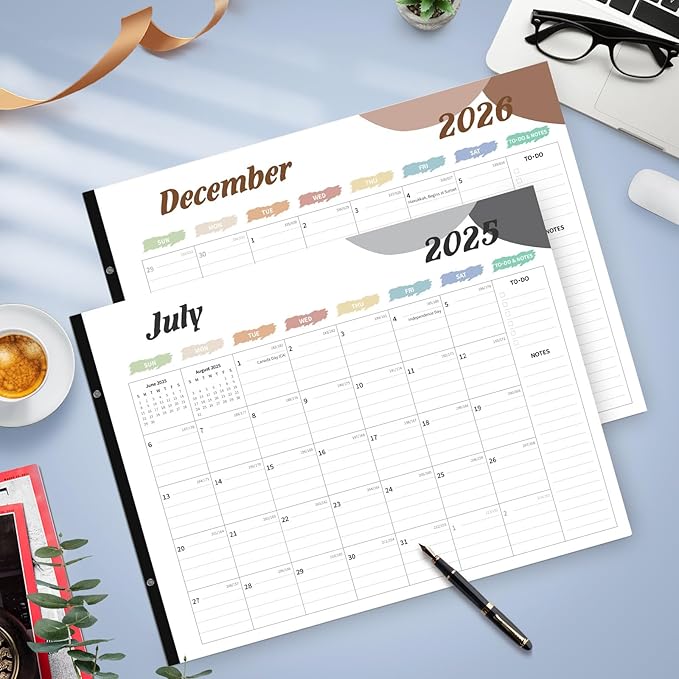 Desk Calendar 2025-2026, Desk Calendar Large 22x17, 18 Months Desk Top Calendar, From July 2025 to December 2026 with To Do & Notes, Holiday & Julian Date for Home, School & Office