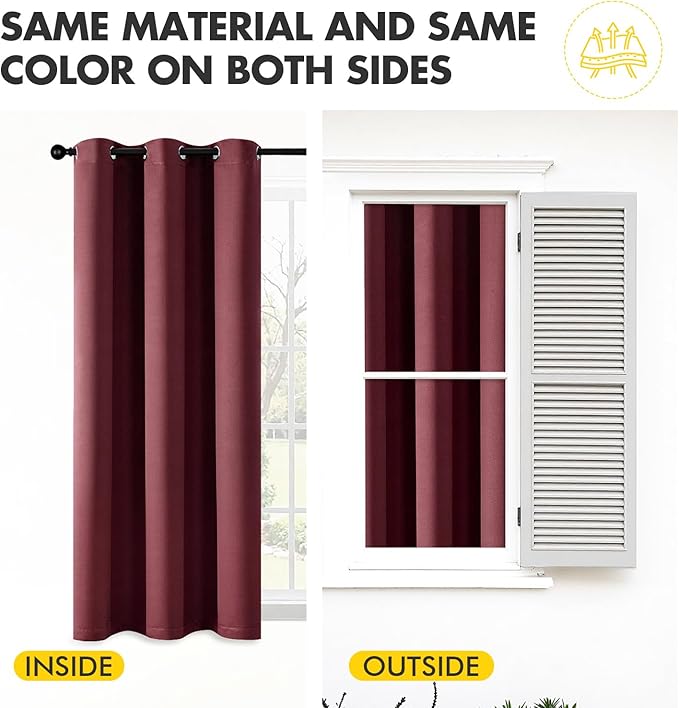 MIULEE Burgundy Red Blackout Curtains - Thermal Insulated Bedroom Curtains Room Darkening Drapes for Living Room Kitchen Grommet Top Light Blocking Window Treatment, 40 x 45 Inches Long, 2 Panels