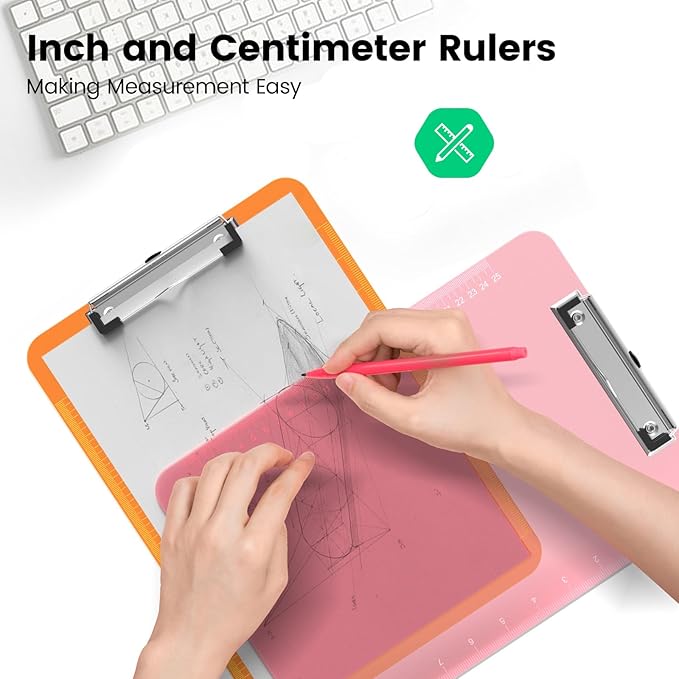 Bulk Clipboards Set of 6, 8.5x11 Plastic Colored Clear Clip Board with Ruler, Suitable for Classroom, Students, Kid, Size 9" x 12.5" with Low Profile Clip, Office & School Supply