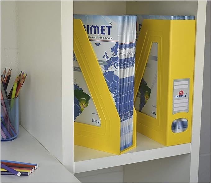 Acrimet Magazine File Holder, Durable Rack, Space-Saving Organizer (Plastic) (Yellow Color) (2 pack)