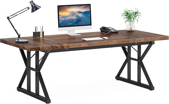 Tribesigns 70.8-Inch Executive Desk, Large Computer Office Desk Workstation, Modern Simple Style Laptop Desk Study Writing Table Business Furniture for Home Office (Brown/Black, 70.8 Inch)