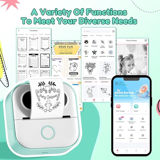 Sticker Printer Y02C, Portable Mini Sticker Maker Y02C, Mini Printer Sticker Machine with 1 Roll Paper, Bluetooth Thermal Portable Inkless Receipt Machine for Learning, Note, Photos, Journal