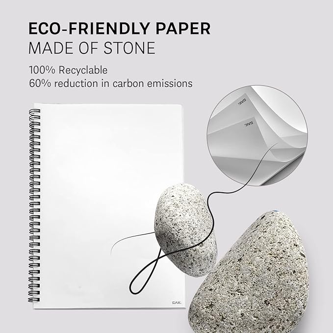 GAK. Stone Paper Notebook | No Lines Spiral Notebook Waterproof Sheet Aesthetic Journal for Note Taking | Notebooks for Work & Aesthetic School Supplies | Medium Size, Black (5.8”x8.3”, 50 sheets)