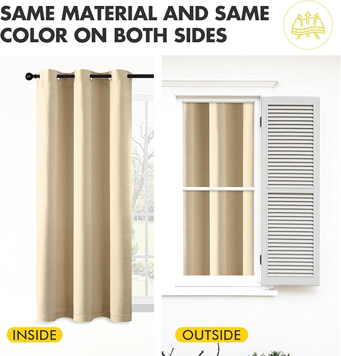 MIULEE Cream Beige Blackout Curtains - Thermal Insulated Bedroom Curtains Room Darkening Drapes for Living Room Kitchen Grommet Top Light Blocking Window Treatment, 40 x 54 Inches Long, 2 Panels