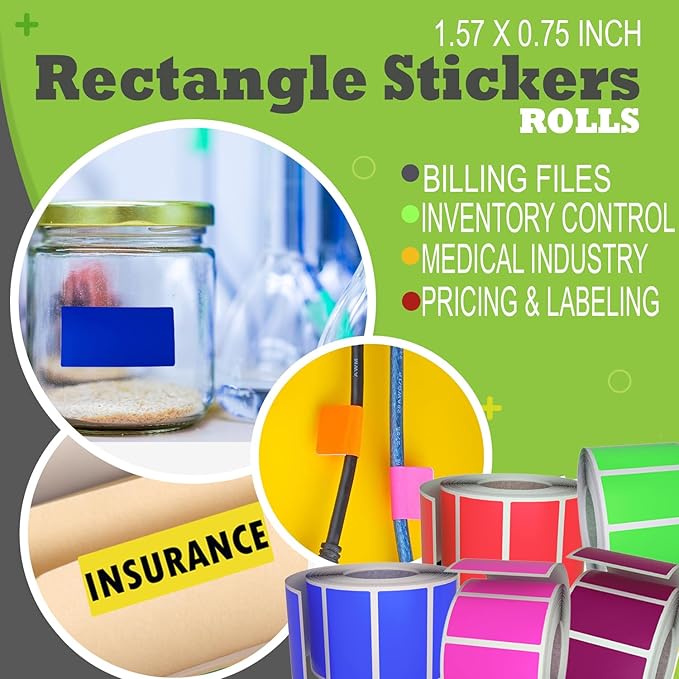 Small Color Coding Sticker Roll 1.57" x 0.75", 5 Rolls- 2500-Pack, Rectangular Organizing Labels 40mmx19mm (White) by Royal Green