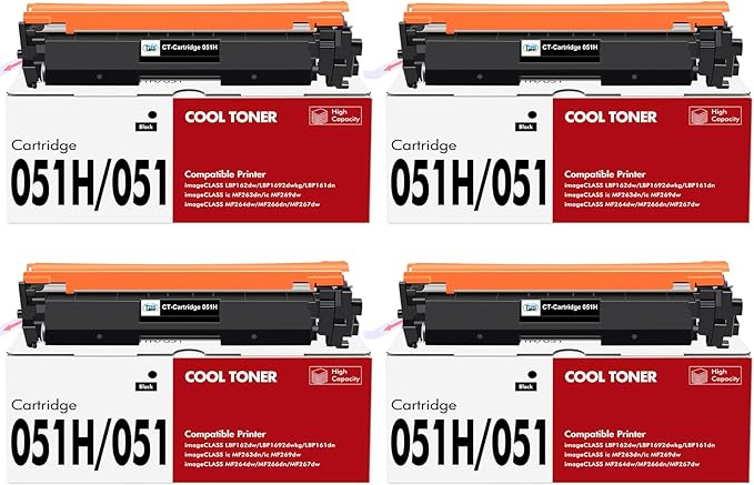 051H 051 High-Yield Black Toner Cartridge 4-Pack Compatible for Canon 051H Toner Cartridge 051 CRG051H CRG051 for Canon imageCLASS MF269dw MF267dw MF264dw MF266dn MF263dn LBP162dw LBP161dn Printer