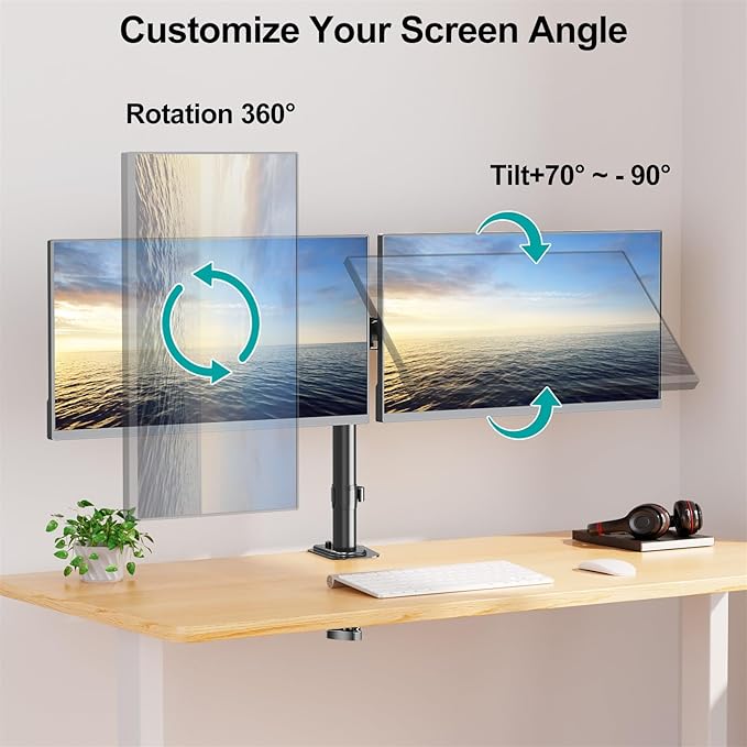 MOUNT PRO Dual Monitor Mount Fits 13-32 Inch/17.6lbs LCD Screen, Computer Monitor Desk Mount, Articulating Monitor Arm, Height Adjustable Display Stand for 2 Monitors, VESA Mount 75x75/100x100mm