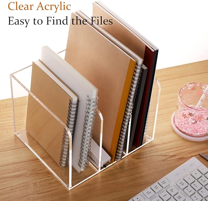 Magazine Holder, Clear Acrylic Magazine Rack, File Organizer for Office Desk, Book Organizer,-One-Piece-3 Vertical spaces,1 pack (B5)……