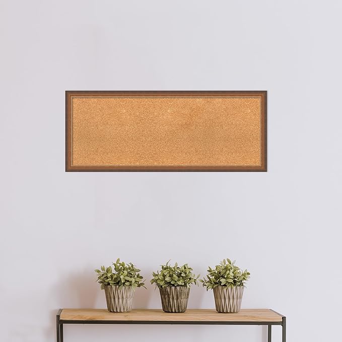 Amanti Art Natural Cork Board for Wall, 16x40 Vision Board with Bronze Frame, Medium Corkboard Office Decor for Home Organization, Modern Corkboard Pinboard to Display Items for Home Organization in