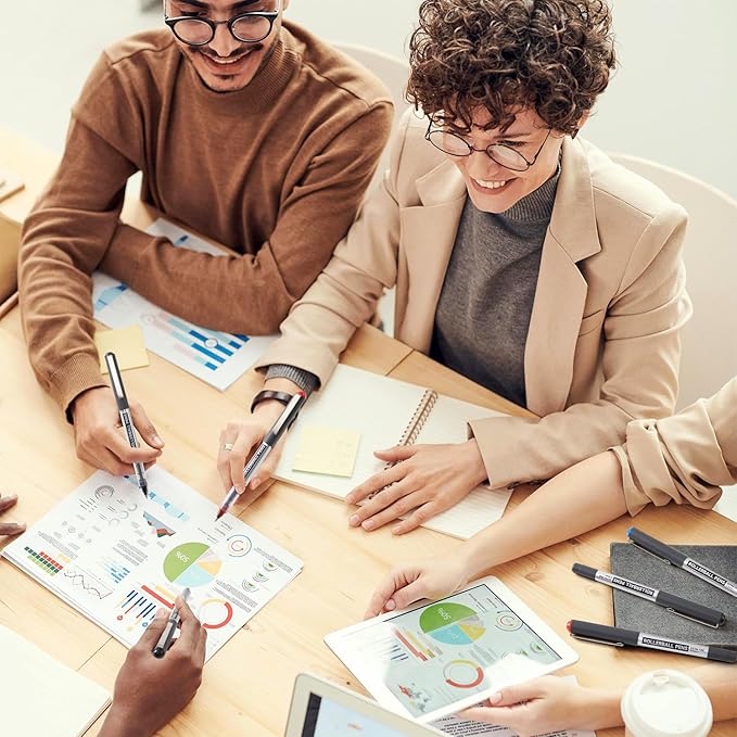 Shuttle Art Rollerball Pens, 10 Pack(8 black 1 blue 1 red) Liquid Ink Pens, 0.5mm Extra Fine Point, Quick Drying for Writing Journaling Taking Notes School Office