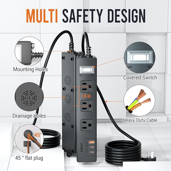 Outdoor Power Strip Weatherproof,6.6 FT Outdoor Extension Cord with USB Ports, Overload Protection and Shockproof,Waterproof Surge Protector Wall Mountable for Home Outside，SJT-UL Listed
