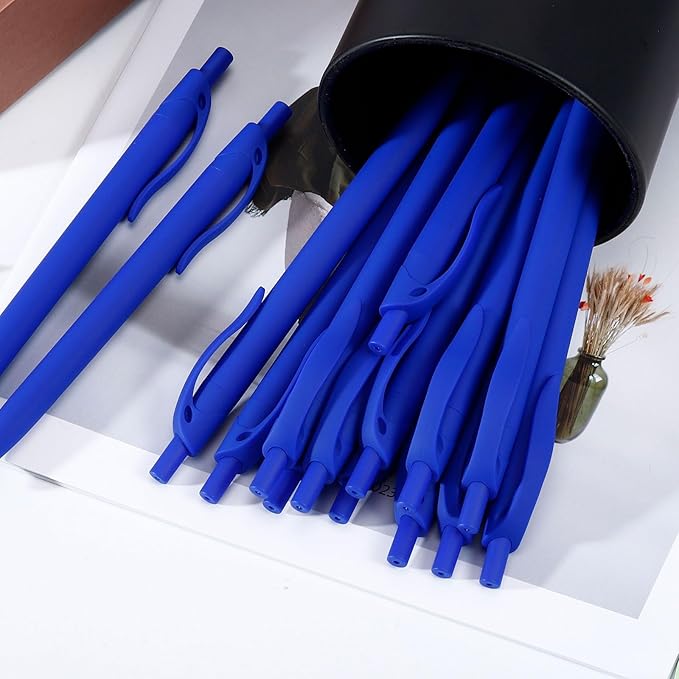 Pens Bulk, 50 Pack Retractable Ballpoint Pen, No Bleed Blue Click Pens, Blue Shell Black Ink Writing Pen in Medium Point, 1.0 MM Black Smooth Ink, Ideal for Office, School & Everyday Use