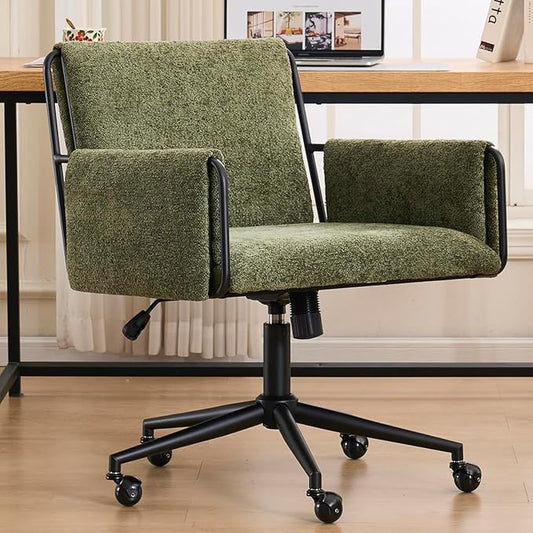 Kidol & Shellder Office Desk Chair Set of 4 with Arm, Swivel Adjustable Height with Wheels Comfortable Wide Seat for Home Office, Bedroom, Makeup Room, Green