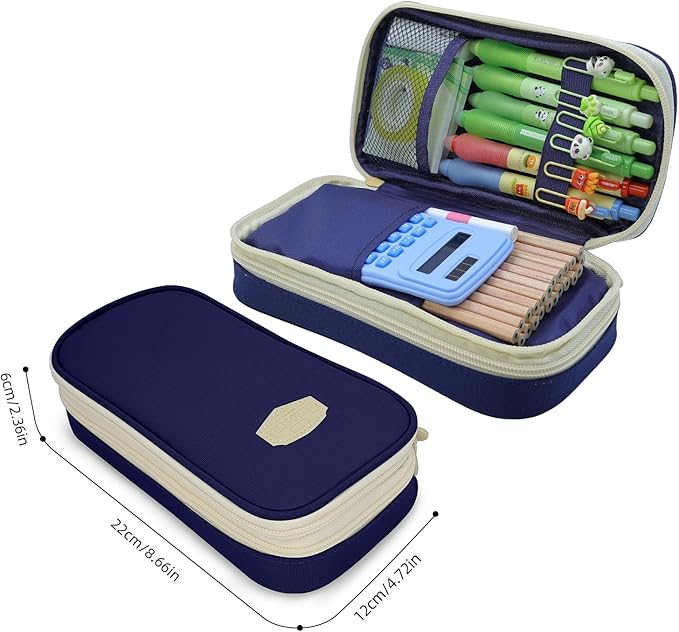 Large Capacity Pencil Case - Durable Zipper Aesthetic Pen Pouch, Big Storage Organizer for School, Office & Travel - Waterproof & Multi-Use (Blue)