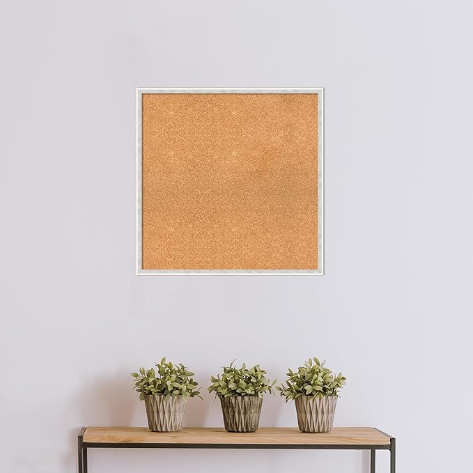 Amanti Art Natural Cork Board for Wall, 27x27 Vision Board with White Frame, Large Corkboard Office Decor for Home Organization, Modern Corkboard Pinboard to Display Items for Home Organization in