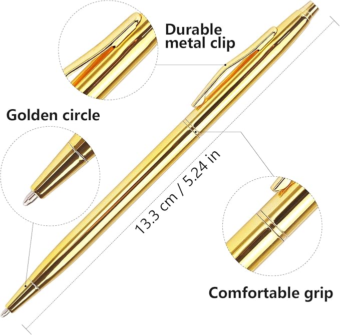 3 Pack Slim Gold Ballpoint Pens Black Ink 1 mm, Great Gift for Business Office Students Teachers Wedding Christmas (Gold)