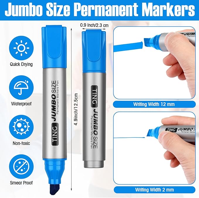 Fuutreo 10 Pack Jumbo Permanent Markers Bulk Large Chisel Tip Permanent Markers Quick Drying Waterproof Big Huge Poster Pens for Office, Logistics Company and More(Lake Blue)