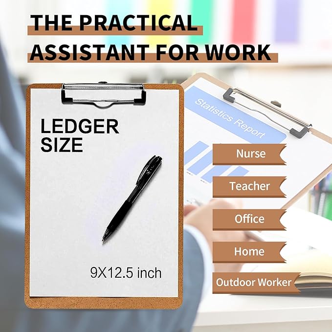 Clipboards, PANDRI 6 Pack Hardboard Office Clipboards, Low Profile Clip, Clip Boards 8.5x11 Standard Letter Size, Classroom Supplies, ECO Friendly