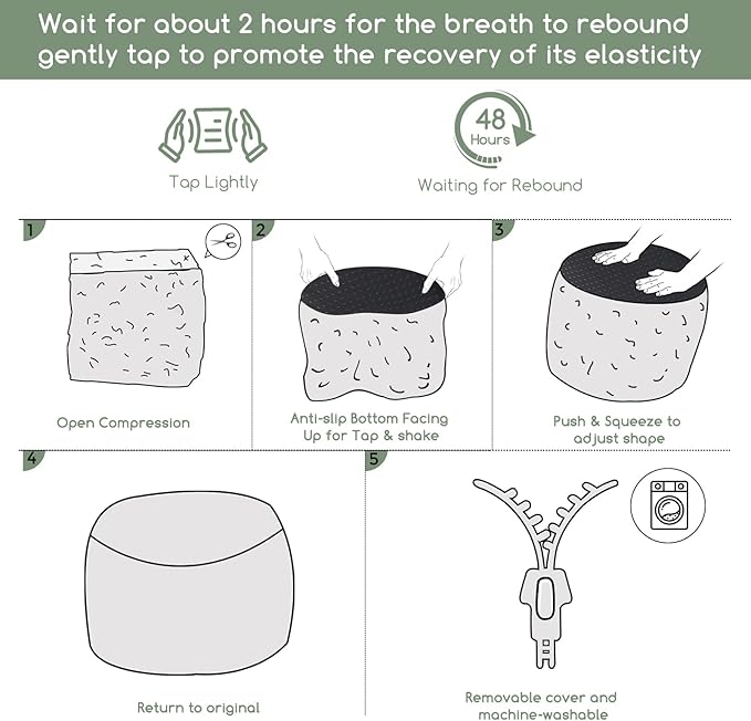 HIGOGOGO Round Stuffed Pouf Ottoman, Long Faux Fur Poufs with Foam Chunk Filling, Fluffy and Furry Pouf Foot Stool Storage Ottoman, 20 X 15 Floor Poufs Foot Rest for Living Room, Snow Coffee