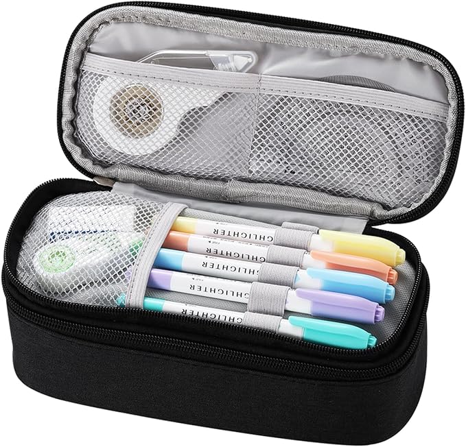 Dugio Large Pencil Case for Boys Teens Kids Pencil Bag with Zipper Pencil Pouch Aesthetic Pencil Pen Case Organizer for School Black