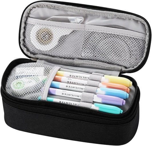 Dugio Large Pencil Case for Boys Teens Kids Pencil Bag with Zipper Pencil Pouch Aesthetic Pencil Pen Case Organizer for School Black