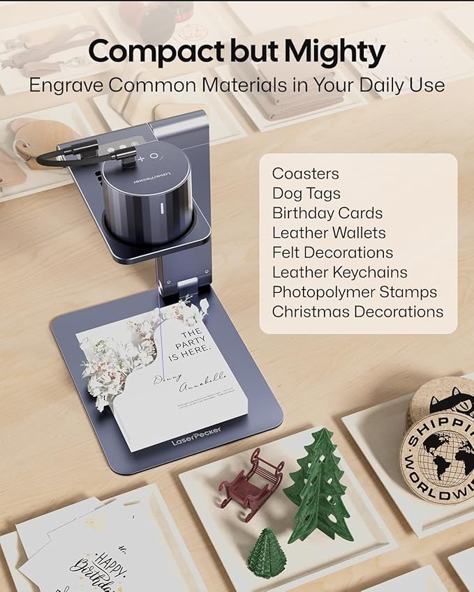 LaserPecker LP1 Pro Laser Engraver for Beginners, Mini Diode Wood Leather Felt Laser Engraver Portable Small Laser Engraving Machine, Suit Set with Laser Safety Glasses + Auto-focus Stand