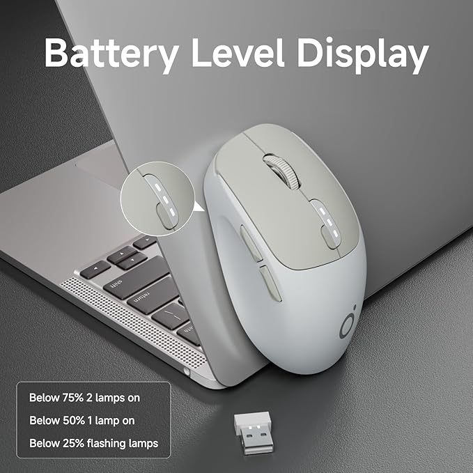 EWEADN Q5 Wireless Mouse, Bluetooth & 2.4G Quiet Computer Mouses with 1600 DPI, Battery Level Display, Ergonomic Office Mouse,6 Button Portable Cute Cordless Mice for Laptop/PC/Mac- Grey