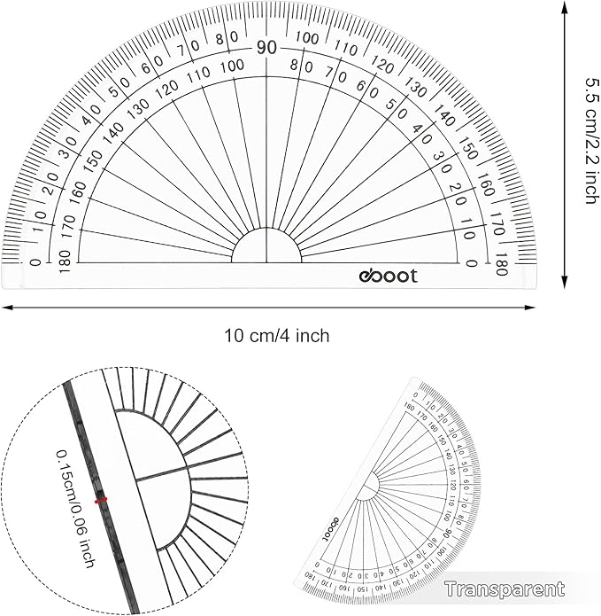 Zonon 3 Pcs 4 Inch Clear Plastic Protractor Bulk Math Protractors Set 180 Degrees Geometry Drafting Tools for Classroom Industry Office Back to School Supplies