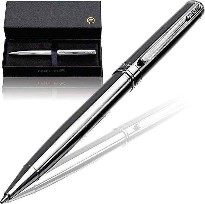 Customized Silver Luxury ballpoint pen (Made In USA) fancy gift set for women, Chrome Finish, Professional executive pen gift set for men (Lux Custom-BallPoint Silver)