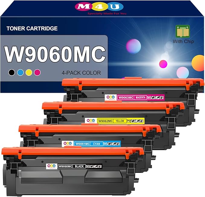 W9060MC W9061MC W9062MC W9063MC Remanufactured Toner Cartridges Compatible for W9060, Works for Color Managed E55040 E55040DW E57540 E57540dn E57540C Printer(4 Pack, Black Cyan Yellow Magenta)