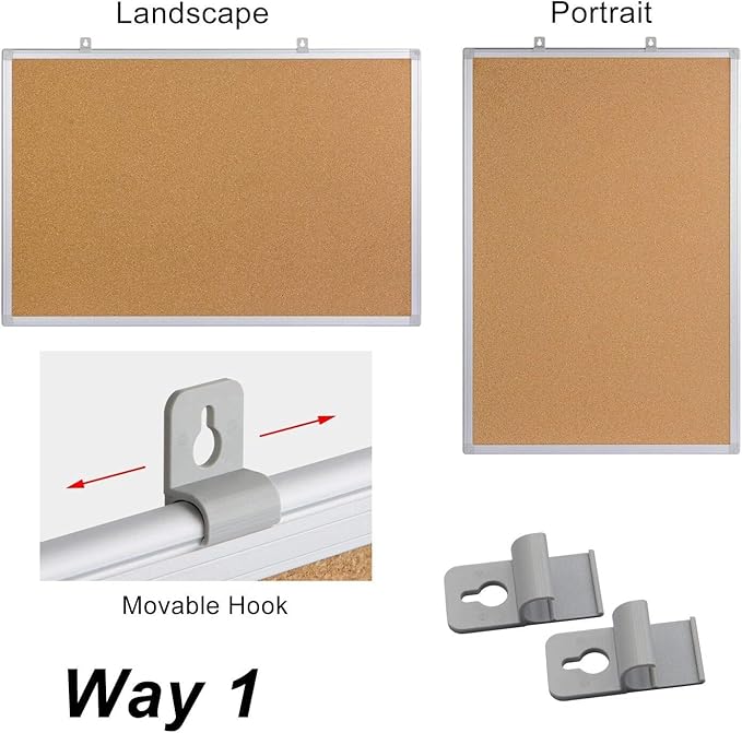 Board2by 2-Pack Cork Board Bulletin Board 20 x 30 Inches, Silver Aluminium Framed Corkboard, Office Board for Wall Cork, Large Wall Mounted Notice Pin Board with 32 Pins