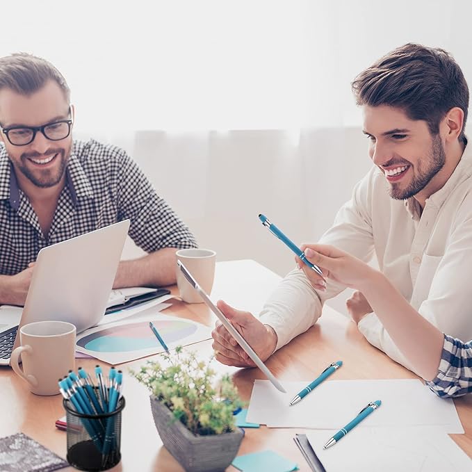 Tenare 12 Pieces 2 in 1 Stylus Metal Ballpoint Pen with Stylus Tip, 1.0 mm Black Ink Ballpoint Pen for Touch Screens(Blue-green)