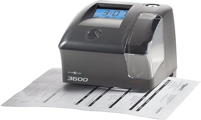 Pyramid Time Systems - 3600SS Dual Function Employee Time Clock and Document Stamp with SmartSite LED Alignment and Tri-View Window - Includes 25 Time Cards, Ribbon, 2 Security Keys