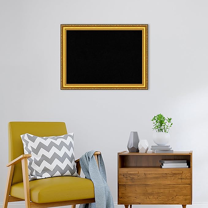 Amanti Art Black Cork Board for Wall, 24x32 Vision Board with Gold Wood Frame, Medium Corkboard Office Decor for Home Organization, Traditional Corkboard Pinboard to display items for home