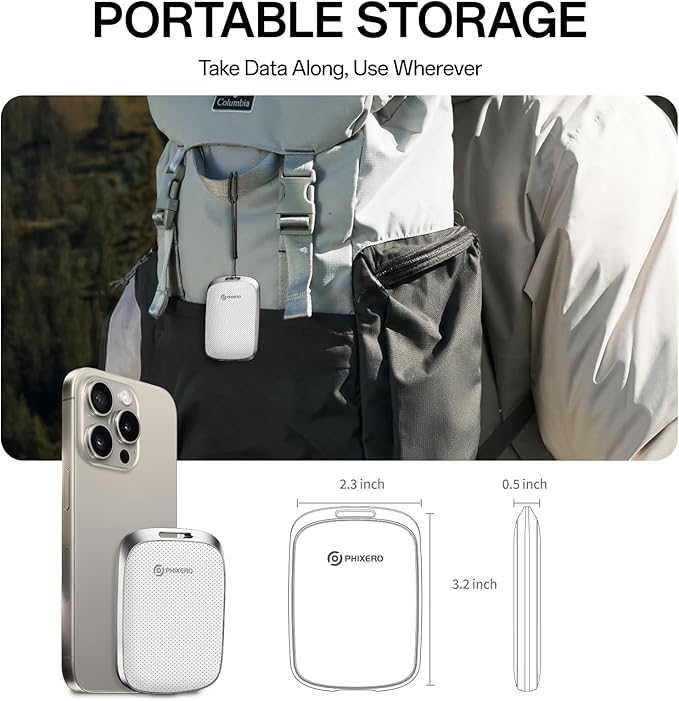 PHIXERO P5PLUS Portable SSD 128GB Up to 550MB/s, USB 3.2 Gen 2 External Solid State Drive，USB C to C&A for Smartphone，Tablet，PC，Labtop (White)