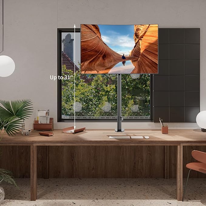 Pholiten Extra Tall Single Monitor Desk Mount Stand with 31.5inch Pole for 13 to 32 inch Screens,Fully Adjustable Monitor Arm Mount for Desk,Holds up to 22lbs