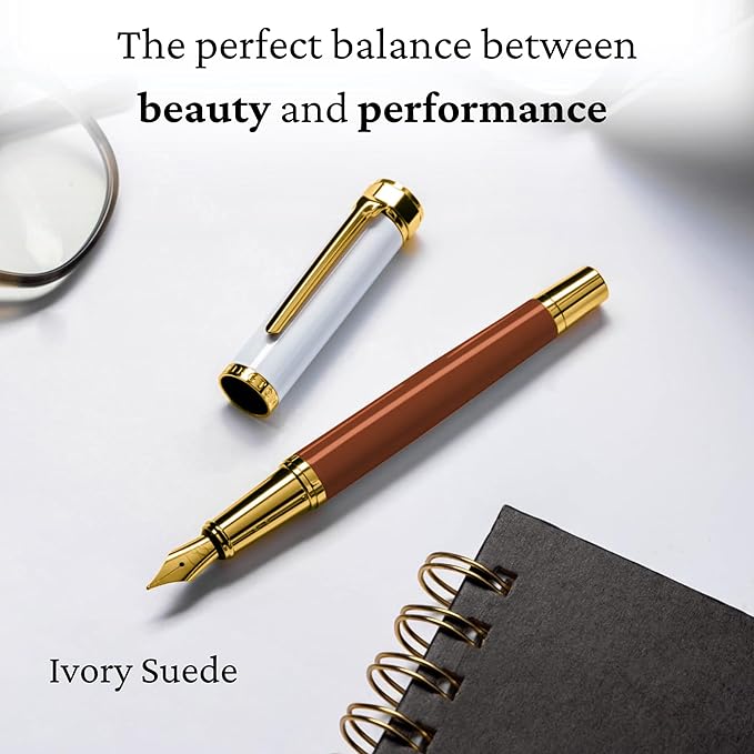 Luxury Fountain Pen Set- Fountain Pens for Writing - Smooth Medium Nib - Includes Refillable Ink Converter, 3 Ink Cartridges [Black & Blue], Gift Box - Elegant Calligraphy